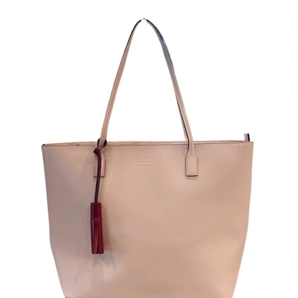 Kate Spade Wright Place Karla Tassel Leather Plum Dawn Pink Zip Top Tote Bag